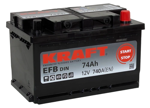 Фото Аккумулятор KRAFT EFB 74 Ач, 770 А, 12 v, Обратная R+ (0), DIN LB3