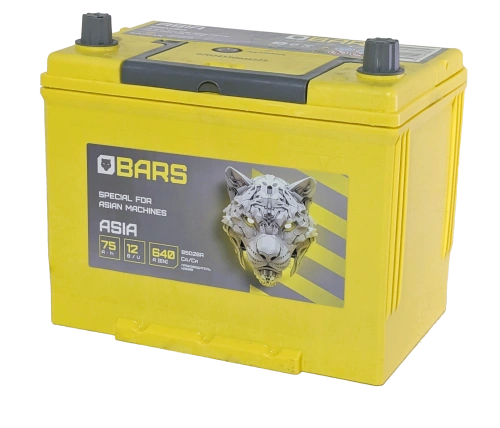Фото Аккумулятор BARS Asia 75 Ач, 640 А, 12 v, Обратная R+ (0), JIS D26, B13