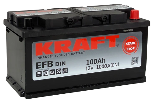 Фото Аккумулятор KRAFT EFB 100 Ач, 1000 А, 12 v, Обратная R+ (0), DIN L5