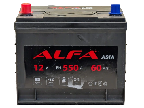 Фото Аккумулятор ALFA Asia 60 Ач, 550 А, 12 v, Прямая L+ (1), JIS D23, B07