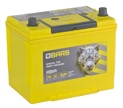 Фото Аккумулятор BARS Asia 75 Ач, 640 А, 12 v, Обратная R+ (0), JIS D26, B13
