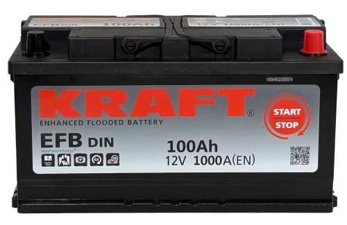 Фото Аккумулятор KRAFT EFB 100 Ач, 1000 А, 12 v, Обратная R+ (0), DIN L5