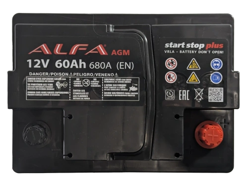 Фото Аккумулятор ALFA AGM 60 Ач, 680 А, 12 v, Обратная R+ (0), DIN L2, B13