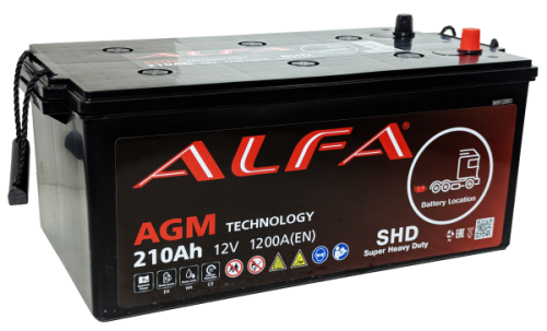 Аккумулятор ALFA AGM 210 Ач, 1200 А, 12 v, Обратная L+ (3) euro, D6 (C), B00 фото