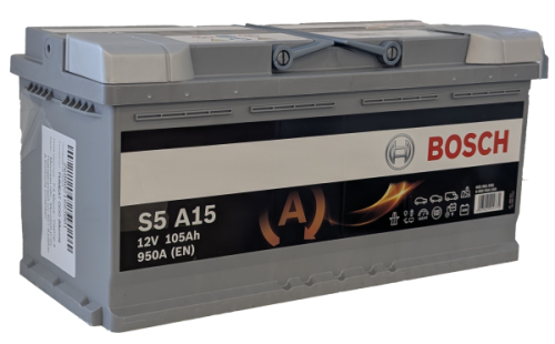 Фото Аккумулятор BOSCH S5 AGM 105 Ач, 950 А, 12 v, Обратная R+ (0), DIN L6, B13