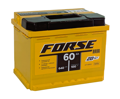 Фото Аккумулятор FORSE 60 Ач, 640 А, 12 v, Обратная R+ (0), DIN L2, B13