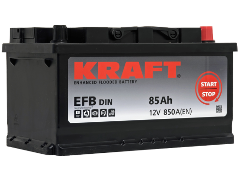 Фото Аккумулятор KRAFT EFB 85 Ач, 850 А, 12 v, Обратная R+ (0), DIN LB4, B13