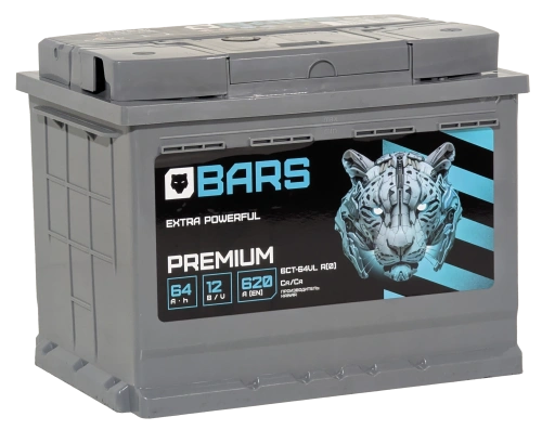 Фото Аккумулятор BARS Premium 64 Ач, 620 А, 12 v, Обратная R+ (0), DIN L2, B13