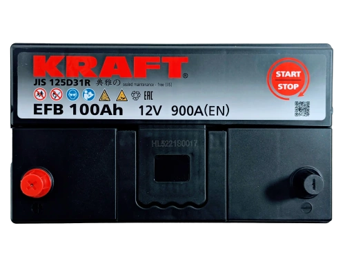 Фото Аккумулятор KRAFT EFB 100 Ач, 900 А, 12 v, Прямая L+ (1), JIS D31