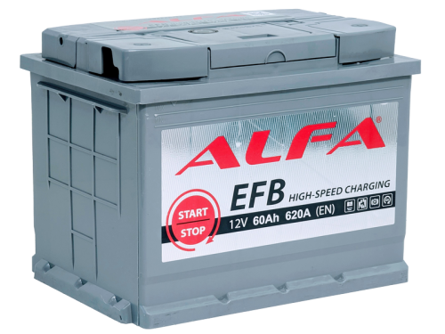 Аккумулятор ALFA EFB 60 Ач, 620 А, 12 v, Обратная R+ (0), DIN L2, B13