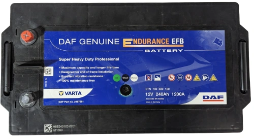 DAF Endurance EFB 240 1200А, 12V, Обратная L+ (3) евро, D6/C фото