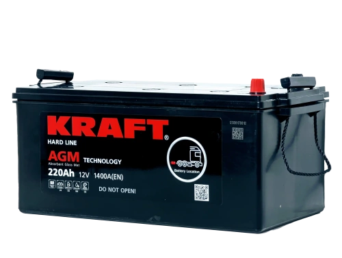 Аккумулятор KRAFT AGM 220 Ач, 1400 А, 12 v, Обратная L+ (3) euro, D6 (C), B00 фото