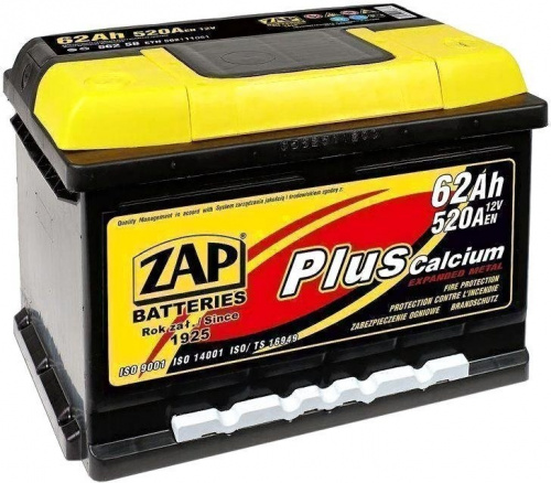 Аккумулятор ZAP PLUS 62 R+