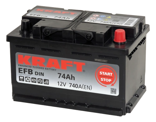 Фото Аккумулятор KRAFT EFB 74 Ач, 770 А, 12 v, Обратная R+ (0), DIN LB3