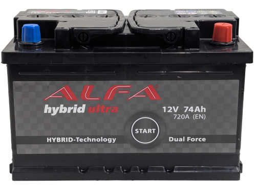Фото Аккумулятор ALFA Hybrid 74 Ач, низк. 720 А, 12 v, Обратная R+ (0), DIN LB3, B13