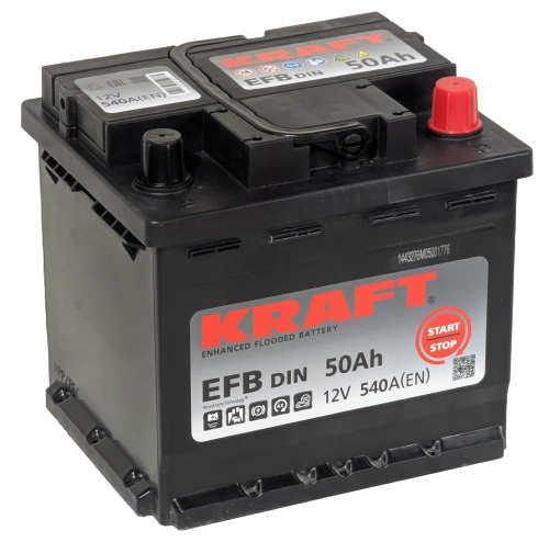 Фото Аккумулятор KRAFT EFB 50 Ач, 540 А, 12 v, Обратная R+ (0), DIN L1
