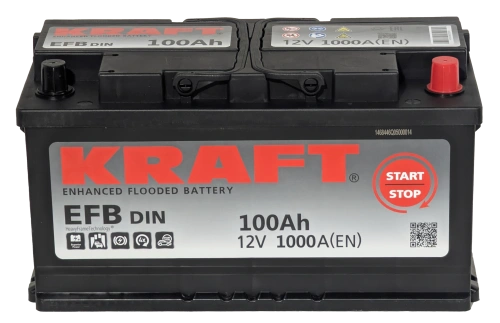 Фото Аккумулятор KRAFT EFB 100 Ач, 1000 А, 12 v, Обратная R+ (0), DIN L5