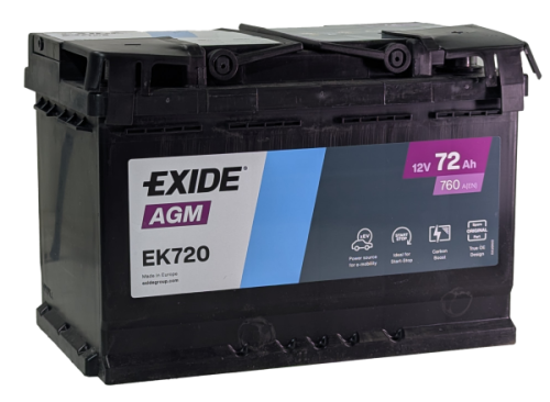 Фото Аккумулятор EXIDE AGM 72 Ач, 760 А, 12 v, Обратная R+ (0), DIN L3, B13