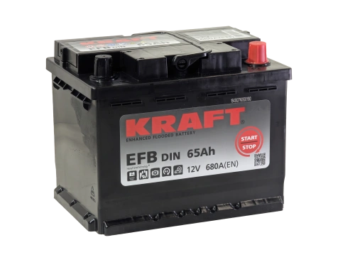 Фото Аккумулятор KRAFT EFB 65 Ач, 680 А, 12 v, Обратная R+ (0), DIN L2, B13