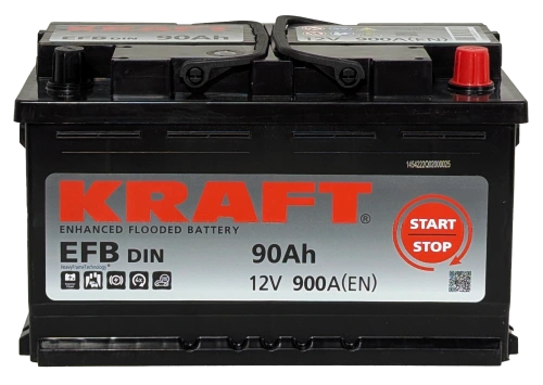 Фото Аккумулятор KRAFT EFB 90 Ач, 900 А, 12 v, Обратная R+ (0), DIN L4, B13