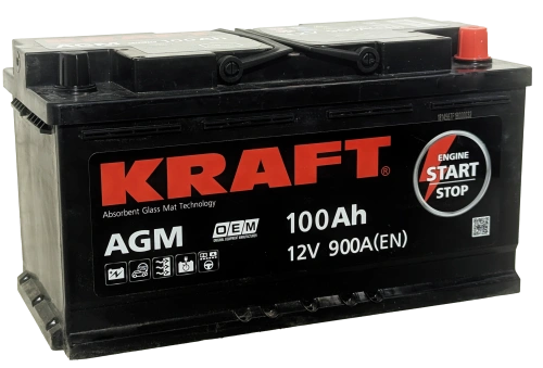 Фото Аккумулятор KRAFT AGM 100 Ач, 900 А, 12 v, Обратная R+ (0), DIN L5, B13