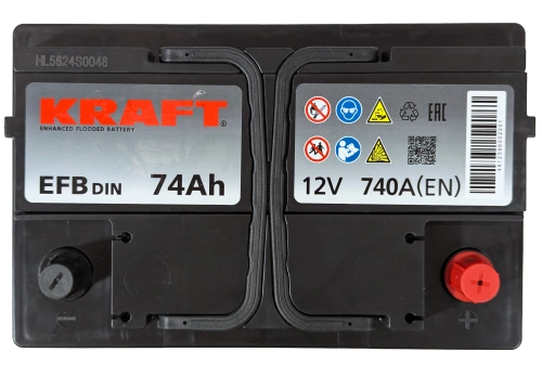 Фото Аккумулятор KRAFT EFB 74 Ач, 770 А, 12 v, Обратная R+ (0), DIN LB3