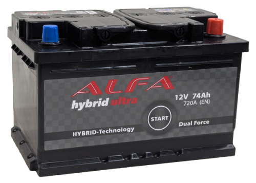 Фото Аккумулятор ALFA Hybrid 74 Ач, низк. 720 А, 12 v, Обратная R+ (0), DIN LB3, B13