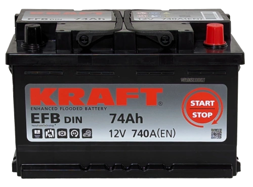 Фото Аккумулятор KRAFT EFB 74 Ач, 770 А, 12 v, Обратная R+ (0), DIN LB3