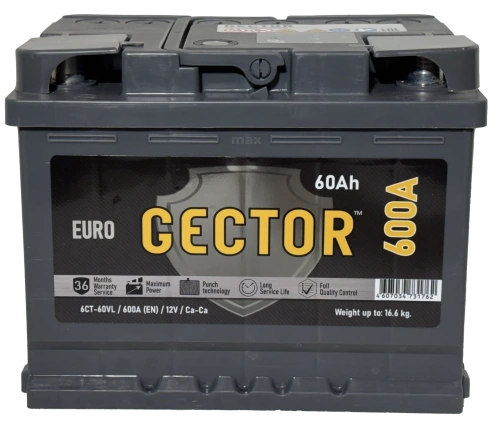 Фото Аккумулятор AKOM GECTOR 60 Ач, 600 А, 12 v, Обратная R+, DIN L2