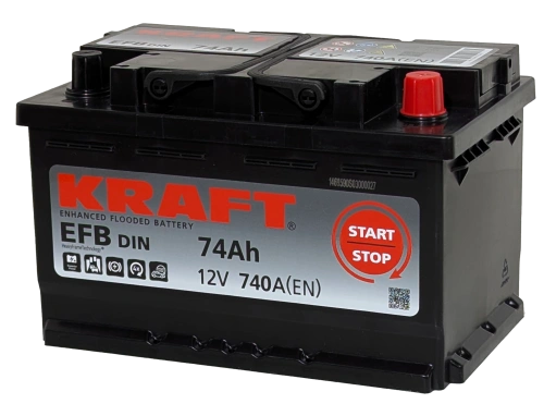Фото Аккумулятор KRAFT EFB 74 Ач, 770 А, 12 v, Обратная R+ (0), DIN LB3