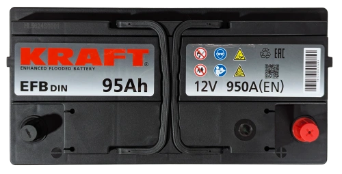 Фото Аккумулятор KRAFT EFB 95 Ач, 9500 А, 12 v, Обратная R+ (0), DIN LB5