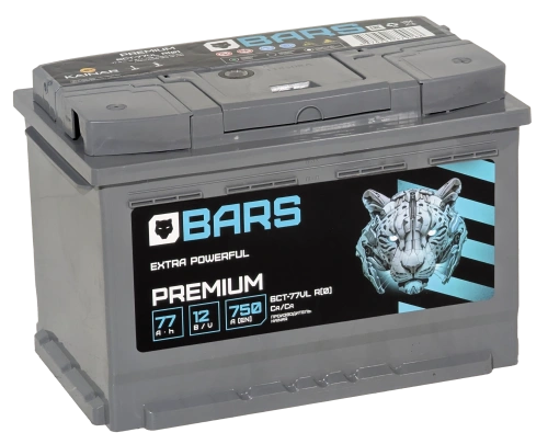 Фото Аккумулятор BARS Premium 77 Ач, 750 А, 12 v, Обратная R+ (0), DIN L3, B13