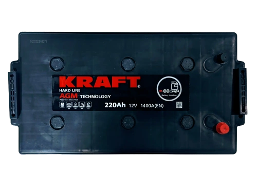 Аккумулятор KRAFT AGM 220 Ач, 1400 А, 12 v, Обратная L+ (3) euro, D6 (C), B00 фото