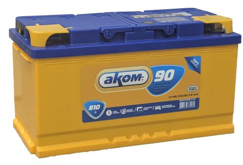 Фото Аккумулятор AKOM 90 Ач, 810 А, 12 v, Обратная R+ (0), DIN L5, B13