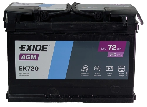 Фото Аккумулятор EXIDE AGM 72 Ач, 760 А, 12 v, Обратная R+ (0), DIN L3, B13