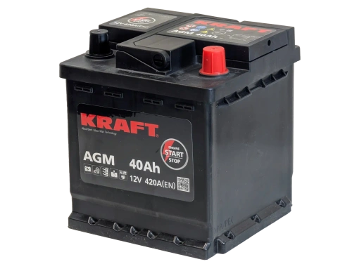 Фото Аккумулятор KRAFT AGM 40 Ач, 420 А, 12 v, Обратная R+ (0), DIN L0, B13