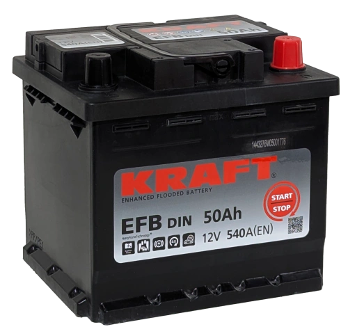 Фото Аккумулятор KRAFT EFB 50 Ач, 540 А, 12 v, Обратная R+ (0), DIN L1
