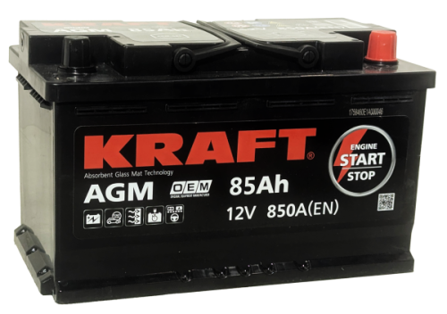 Фото Аккумулятор KRAFT AGM 85 Ач, 850 А, 12 v, Обратная R+ (0), DIN L4, B13