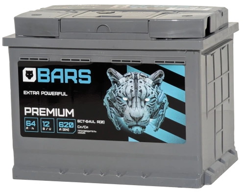 Фото Аккумулятор BARS Premium 64 Ач, 620 А, 12 v, Обратная R+ (0), DIN L2, B13
