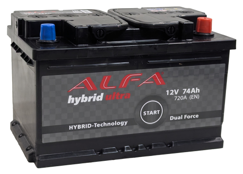 Фото Аккумулятор ALFA Hybrid 74 Ач, низк. 720 А, 12 v, Обратная R+ (0), DIN LB3, B13