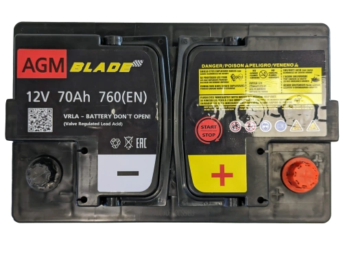 Аккумулятор BLADE AGM 70 Ач, 760 А, 12 v, Обратная R+ (0), DIN L3, B13