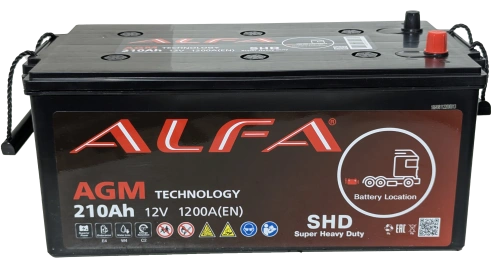 Аккумулятор ALFA AGM 210 Ач, 1200 А, 12 v, Обратная L+ (3) euro, D6 (C), B00 фото
