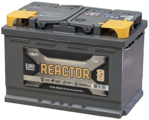 Фото Аккумулятор AKOM Реактор 75 Ач, 820 А, 12 v, Обратная R+ (0), DIN L3, B13