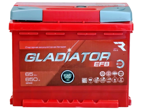 Фото Аккумулятор GLADIATOR EFB 12v, 65Ah, 650A, R+(0), L2, B13