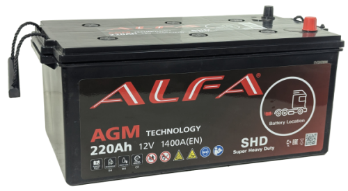 Аккумулятор ALFA AGM 220 Ач, 1400 А, 12 v, Обратная L+ (3) euro, D6 (C), B00 фото