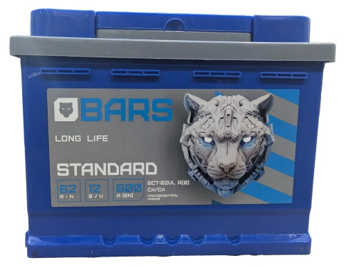 Фото Аккумулятор BARS 62 Ач, 600 А, 12 v, Обратная R+ (0), DIN L2, B13