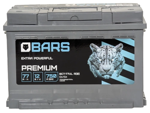 Фото Аккумулятор BARS Premium 77 Ач, 750 А, 12 v, Обратная R+ (0), DIN L3, B13
