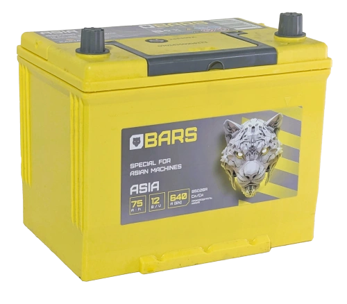 Фото Аккумулятор BARS Asia 75 Ач, 640 А, 12 v, Обратная R+ (0), JIS D26, B13