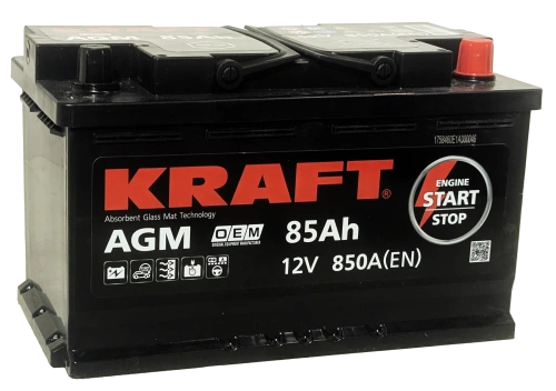 Фото Аккумулятор KRAFT AGM 85 Ач, 850 А, 12 v, Обратная R+ (0), DIN L4, B13
