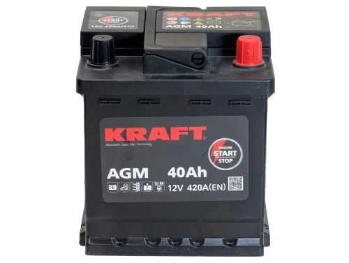 Фото Аккумулятор KRAFT AGM 40 Ач, 420 А, 12 v, Обратная R+ (0), DIN L0, B13